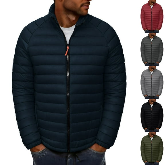 UVEASISHA Men's Lightweight Packable Down Jacket Insulated Winter Puffer Jackets Water-Resistant Zipper Puffy Coat Fashion Stand Collar Quilted Coats Gray M