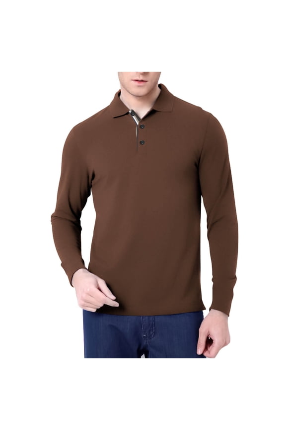 Men's Long Sleeve Polos Shirts Regular Fit Casual Button Collar Shirt Fall Comfy Soft Golf Shirts 2025 Fashion Lightweight Workout Shirt Sales Today Clearance Coffee XL