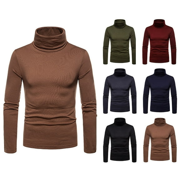 UVEASISHA Men's Long Sleeve Thermal T Shirts Slim Fit Turtleneck Pullover Tees Solid Color Casual Warm Up T-shirt Big and Tall Undershirt for Men Winter Deals of the Week