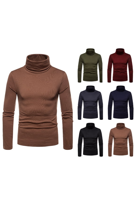 Men's Long Sleeve Thermal T Shirts Slim Fit Turtleneck Pullover Tees Solid Color Casual Warm Up T-shirt Big and Tall Undershirt for Men Winter Today Sales