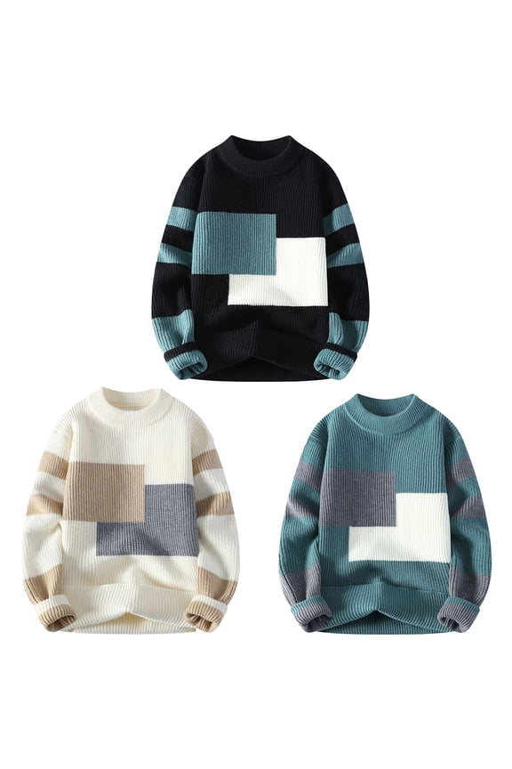 Men's Mock Neck Sweater Color Block Long Sleeve Knit Pullover Tops 2025 Fall Winter Trendy Casual Jumper Sweaters Cyber and Monday Sales White S