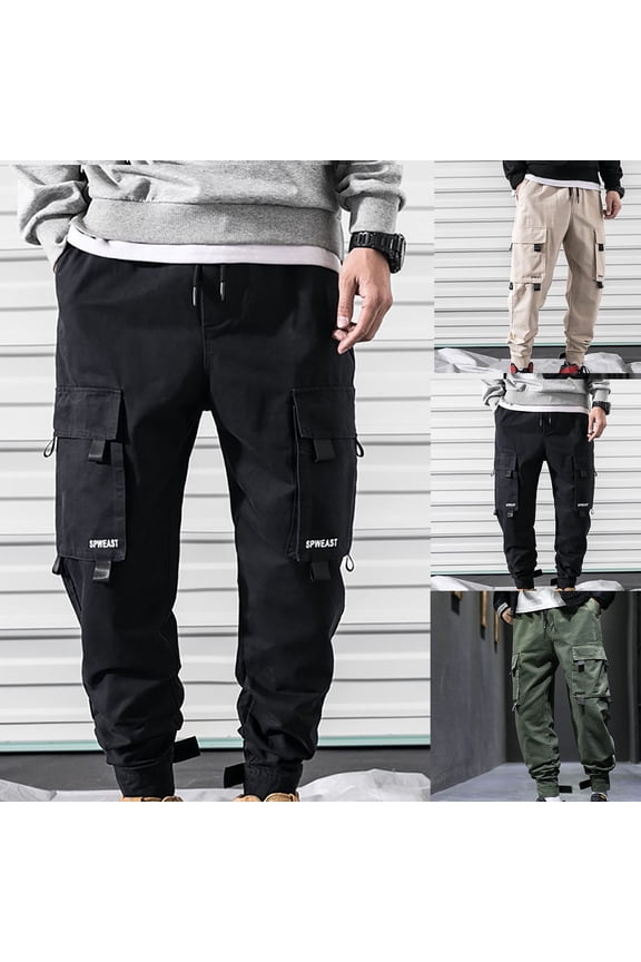 Men's Outdoor Cargo Pants Mens Athletic Pants Relaxed Fit Stretch Drawstring Jogging Pants Casual Lightweight Workout Pants with Adjustable Ankle Cuff