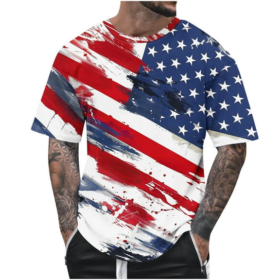 UVEASISHA Men's Patriotic T Shirts Funny Big and Tall 4th of July T Shirts for Men Vintage American Flag Graphic Tees Summer Casual Short Sleeve Crewneck Tops