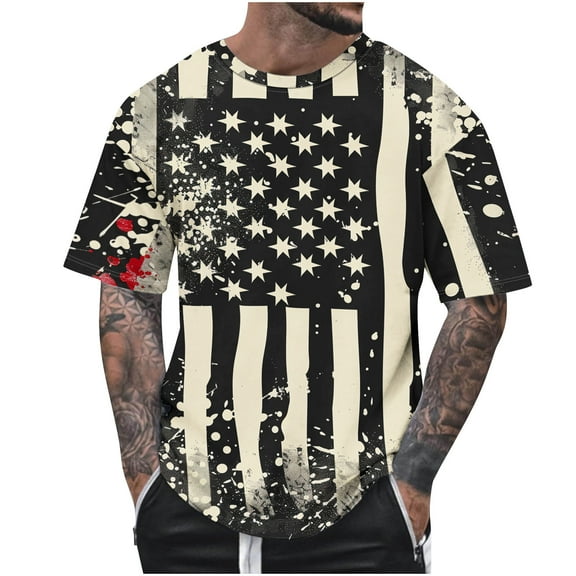 UVEASISHA Men's Patriotic Tee Big and Tall 4th of July T Shirts for Men Vintage American Flag Graphic Tees Summer Casual Short Sleeve Crewneck Tops