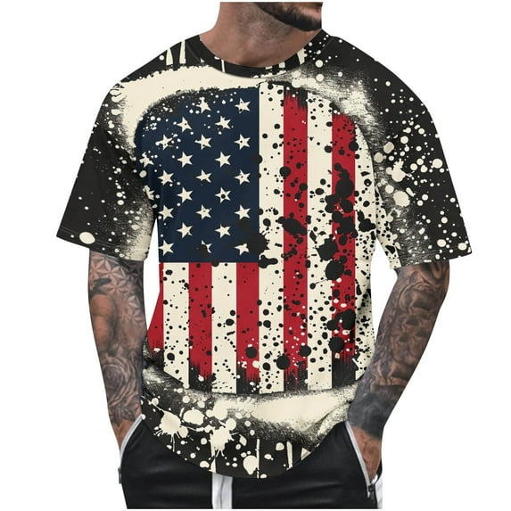 UVEASISHA Men's Patriotic Tee Shirts,Big and Tall 4th of July T Shirts for Men Vintage American Flag Graphic Tees Summer Casual Short Sleeve Crewneck Tops Deals of Today 2024