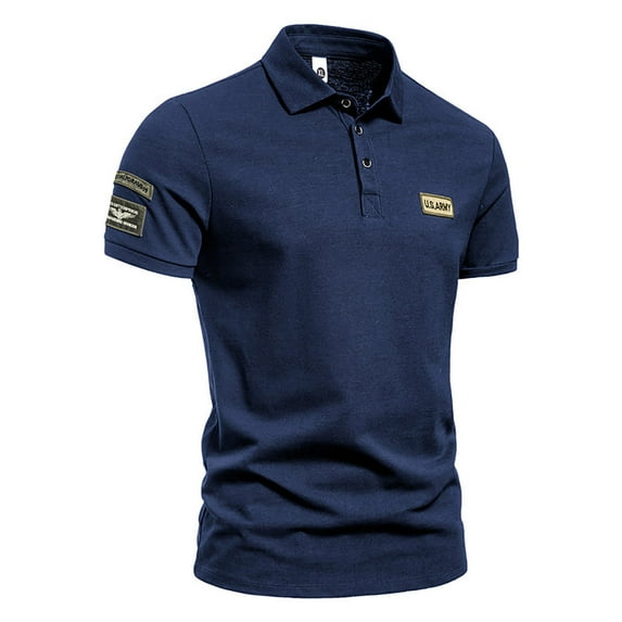 UVEASISHA Men's Polo Shirts Short Sleeve 2025 Solid Color Letter Lapel Polo Shirts Summer Quick Dry Business Casual Collared Golf Shirts 2025 Navy XXL