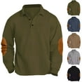 thumbnail image 1 of UVEASISHA Men's Polos Shirts Casual Corduroy Golf Shirts Elbow Patch Long Sleeve Button Up T-Shirts Outdoor Sport Loose Fit Work Shirt,Navy,XL, 1 of 8