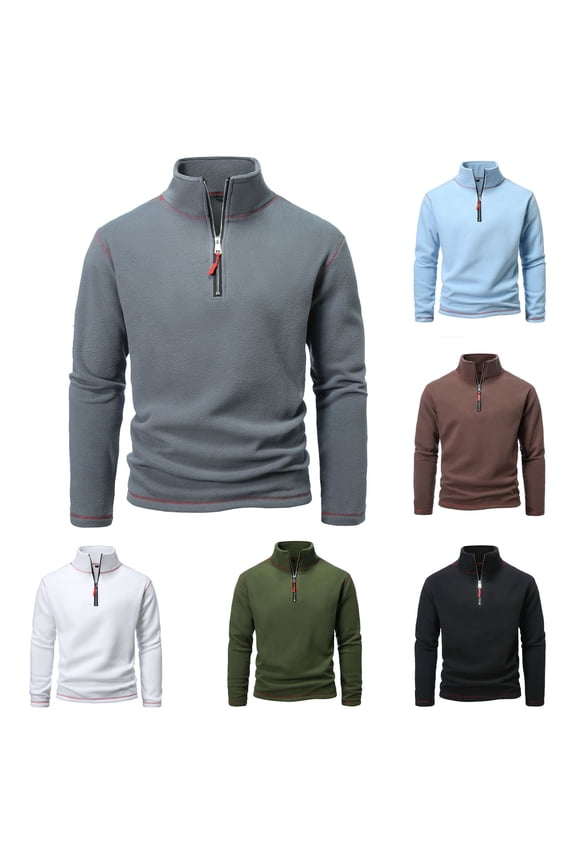 Men's Quarter Zip Golf Pullover Winter Fleece Warm Sweatshirt Stand Collar Long Sleeve Sweatshirts for Men Thermal Fall Tops Blue S