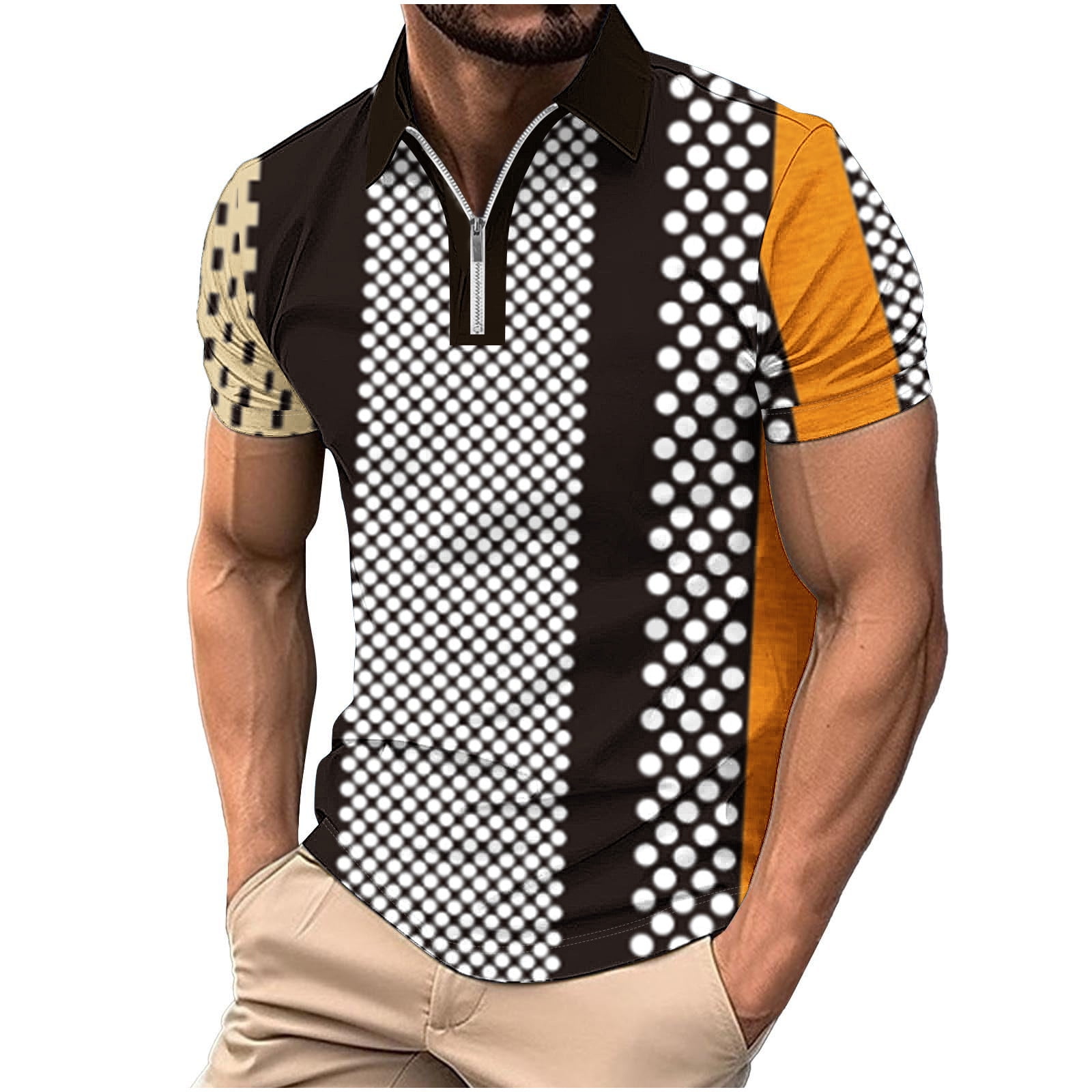 UVEASISHA Men's Quarter Zip Polo Shirts,Quarter Zip Shirts for Men Short Sleeve Golf Band Collar