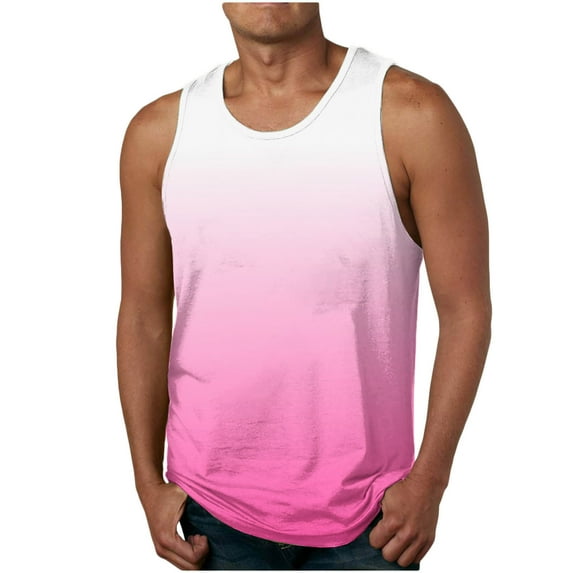 UVEASISHA Men's Quick Dry Sports Tank Tops Gradient Color Athletic Gym Bodybuilding Fitness Sleeveless Shirts for Beach Running Workout 2025 Pink,L