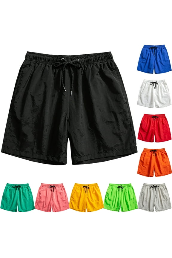 Men's Quick Dry Swim Trunks with Mesh Lining Big and Tall Beach Board Shorts Swim Shorts Summer Candy Colour Lace Up Beach Pants Shorts 2025 Black,L