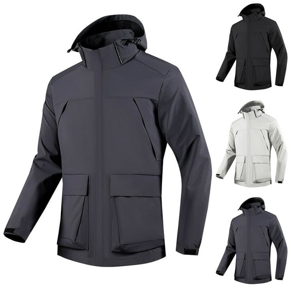 UVEASISHA Men's Rain Jacket Waterproof with Hood Lightweight Packable Raincoat Rain Shell for Outdoor Hiking Travel Back to College Sales White XXXL