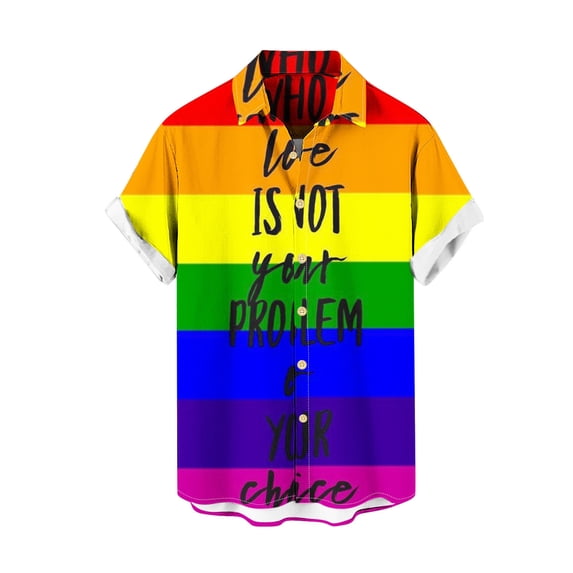 UVEASISHA Men's Rainbow Shirts,Mens Beach Shirts Gay Pride Rainbow Summer Short Sleeve Button Down Vacation Shirt Gift 2024,Multicolor,XL