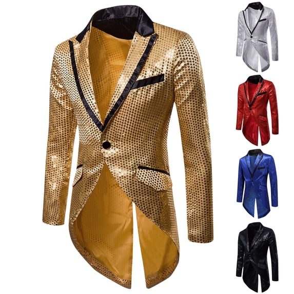 UVEASISHA Men's Sequin Tuxedo Jacket Tails Slim Fit Tailcoat Party Jackets Sparkly Swallowtail Dinner Blazers Shiny Prom Blazer Suit Jackets Christmas Sales Today,Blue,S