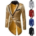thumbnail image 1 of UVEASISHA Men's Sequin Tuxedo Jacket Tails Slim Fit Tailcoat Party Jackets Sparkly Swallowtail Dinner Blazers Shiny Prom Blazer Suit Jackets Clearance Sales Today,Gold,M, 1 of 9