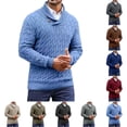 thumbnail image 1 of UVEASISHA Men's Shawl Collar Pullover Sweater Casual Button Cable Knit Sweaters Mock Neck Long Sleeve Knitted Jumper Fall Fashin Clothes Wine 3XL, 1 of 4