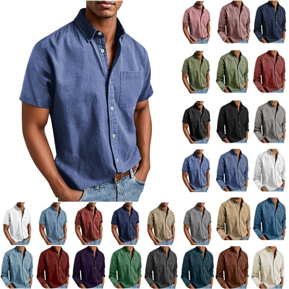 UVEASISHA Men's Short Sleeve Button Down Shirts Summer Casual Regular Fit Business Shirt Big and Tall Fashion Office Work Shirts with Chest Pocket Red M