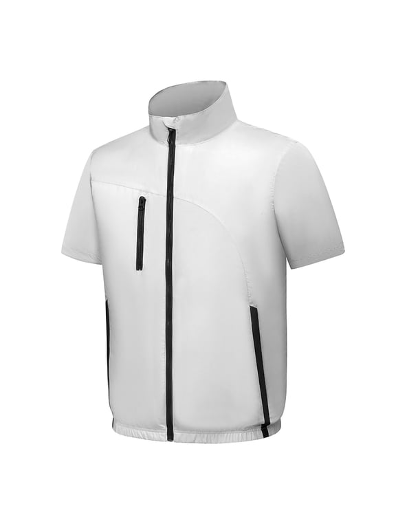 Men's Short Sleeve Golf Jacket Lightweight Full Zip Stand Collar Windbreaker Contrast Zipper Pockets Active Outdoor Tops Gray 4XL