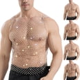 thumbnail image 1 of UVEASISHA Men's Sleeveless Party Shirts Sparkly Mesh Rhinestone Tank Tops Sheer See Through Fishnet Shirt for Festival Nightclub Wear White XL, 1 of 6