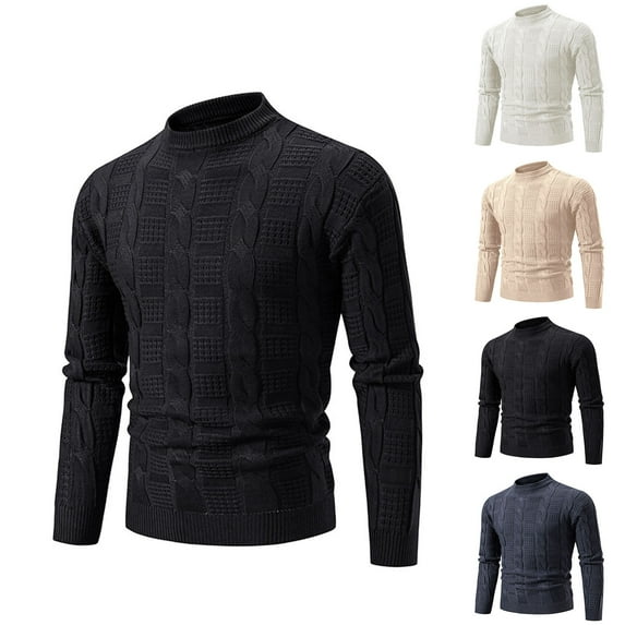 UVEASISHA Men's Slim Fit Mock Neck Sweater Solid Casual Twisted Knitted Pullover Sweaters Solid Base Layer Jumper Tops Black and Friday Sales Black L