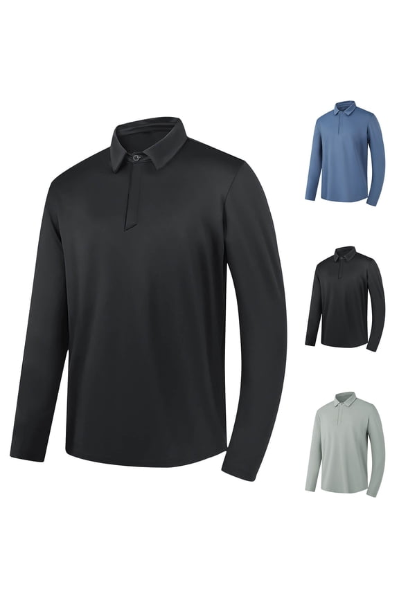 Men's Sport Polos Shirts Casual Long Sleeve Golf Shirt Lightweight Loose Fit Golf Poloss Classic Solid Color Comfy Base Layer T-shirt,Gray,3XL