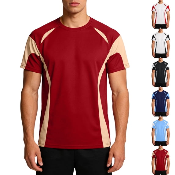 UVEASISHA Men's Sports Tshirts Short Sleeve Gym Workout Shirt Color Block Fashion Basketball Training T-Shirt Crew Neck Casual Fitness Tees Blue XS