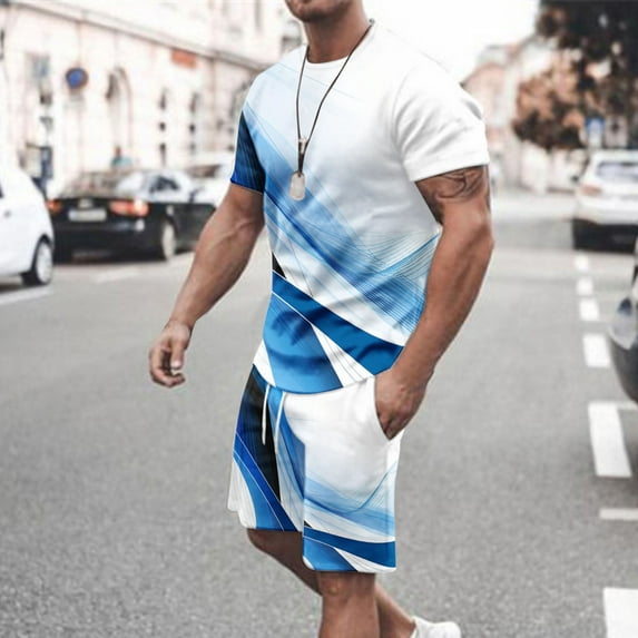 UVEASISHA Men's Sports Wear Set,Mens Short Sets 2 Piece Outfits Fashion 3D Print Shorts Set Summer Big and Tall Tracksuits Casual Crewneck Muscle Tee Sweatsuit Limited Time Deal