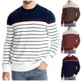 thumbnail image 1 of UVEASISHA Men's Striped Sweater Soft Cotton Knitted Pullover Loose Casual Jumper Sweaters Fall Crewneck Long Sleeve Knit Tops Prime Sales Today Navy XXL, 1 of 8
