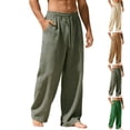 thumbnail image 1 of UVEASISHA Men's Summer Pants Solid Color Loose Linen Pants Drawstring Elastic Waist Beach Trousers Lightweight Straight Wide Leg Slacks with Pockets Light Blue L, 1 of 5