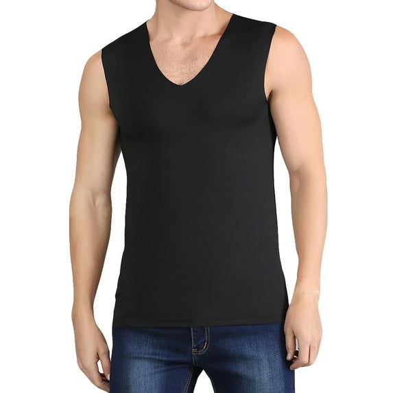 UVEASISHA Men's Summer Tank Tops Ice Silk Sleeveless V Neck Workout Shirts Thin Breathable Athletic Gym Shirt Solid Color Basic Undershirts Navy XL