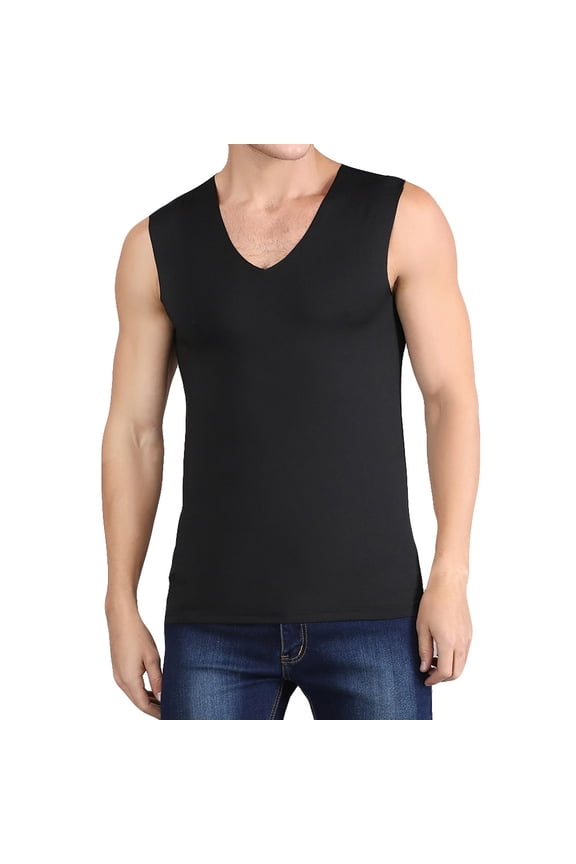 Men's Summer Tank Tops Ice Silk Sleeveless V Neck Workout Shirts Thin Breathable Athletic Gym Shirt Solid Color Basic Undershirts White M
