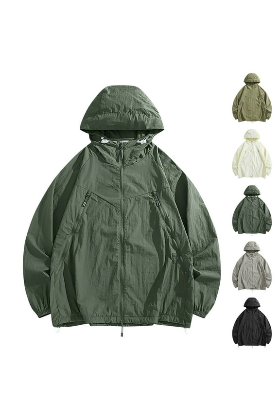 Men's Sun Jackets Oversized Lightweight Zip Up Hoodies Ice Silk Breathable UV Protection Jacket Thin Quick Dry Hiking Travel Windbreaker Black S