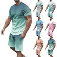 thumbnail image 1 of UVEASISHA Men's Sweatsuit Set,Mens Athletic 2 Piece Short Sleeve Shirt and Shorts Sets Fashion Gradient Print Tracksuit Outfit Casual Muscle Workout Athletic Set Today Sales, 1 of 6