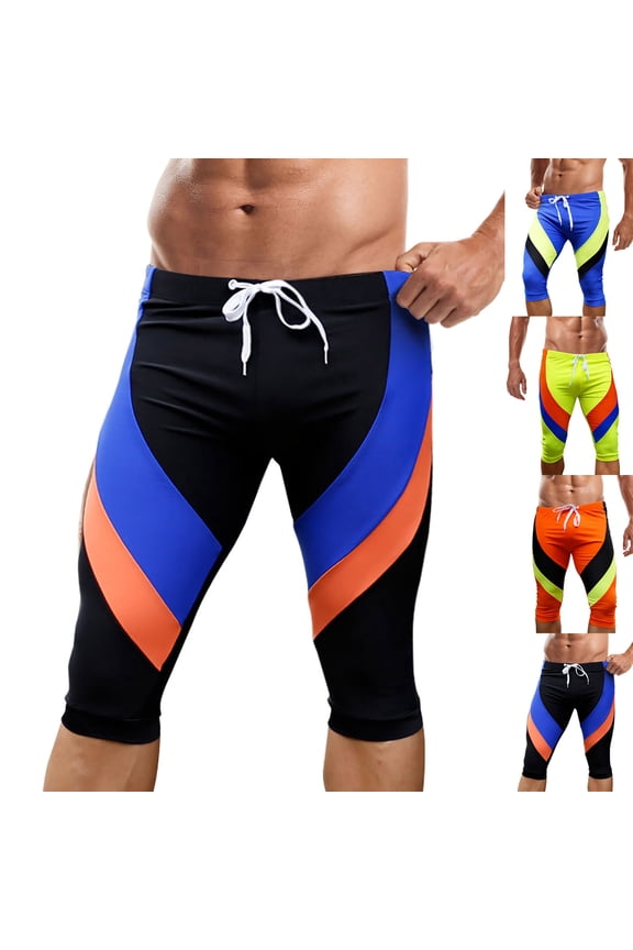 Men's Swimsuit Swim Jammers Athletic Surf Swimwear Color Block Quick Dry Swimming Racing Competition Rash Guard Swim Trunks Yellow XXL