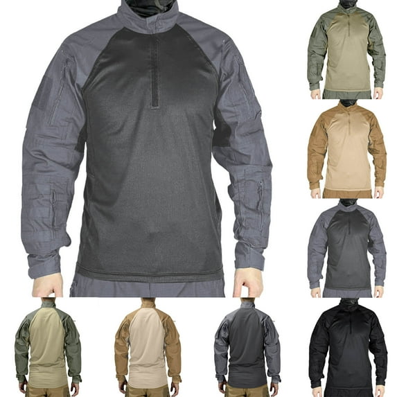 UVEASISHA Men’s Tactical Shirts Long Sleeve 1/4 Zipper Collar Pullover Outdoor Lightweight Quick Dry Training Tops Solid Color Workout Shirt Green 3XL