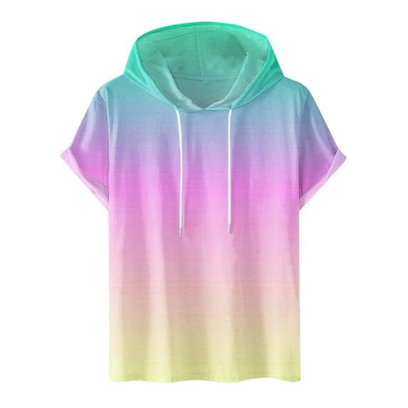 UVEASISHA Men's Tie Dye Short Sleeve Hoodie Workout Gym Sweatshirt Gradient Color Print Muscle Fit Summer Fashion Athletic Hoodies Pullover Hooded T-Shirts 2025