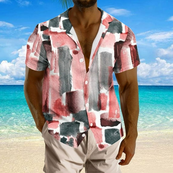 UVEASISHA Men's Vacation Shirts Big and Tall,Mens Printed Dress Shirt Short Sleeve Button Down Shirts Casual Summer Hawaiian Tropical Shirts 2025 Sales Today Clearance