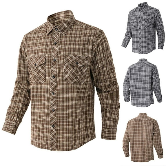 UVEASISHA Men's Vintage Plaid Shirts Casual Collared Button Down Business Shirt Color Block Long Sleeve Work Shirts with Two Pockets Black L