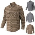 thumbnail image 1 of UVEASISHA Men's Vintage Plaid Shirts Casual Collared Button Down Business Shirt Color Block Long Sleeve Work Shirts with Two Pockets Brown XXL, 1 of 4