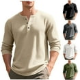 thumbnail image 1 of UVEASISHA Men's Waffle Knit Henley Shirt 3 Button Up Casual Collarless T-Shirts Solid Color Regular Fit Office Work Shirts Fashion Pullover Tops White 3XL, 1 of 10