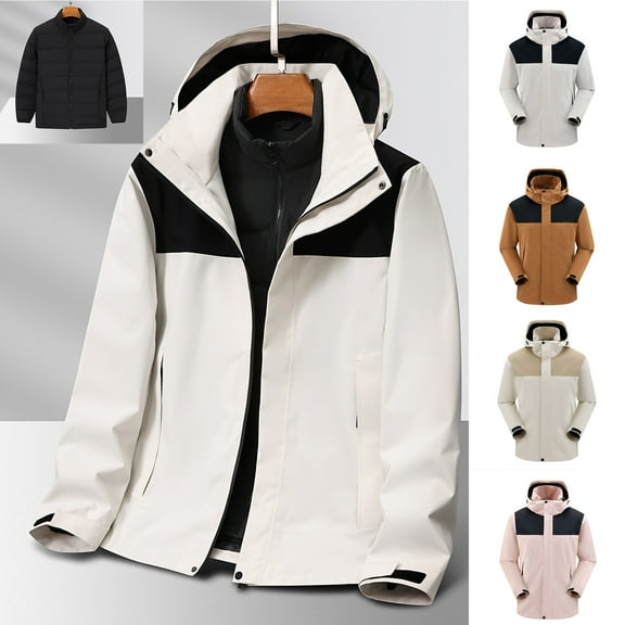 UVEASISHA Men's Waterproof 3 in 1 Ski Jacket Warm Winter Coat Windproof Snowboarding Jackets with Detachable Puffer Coat Sales of The Day Clearance White XL