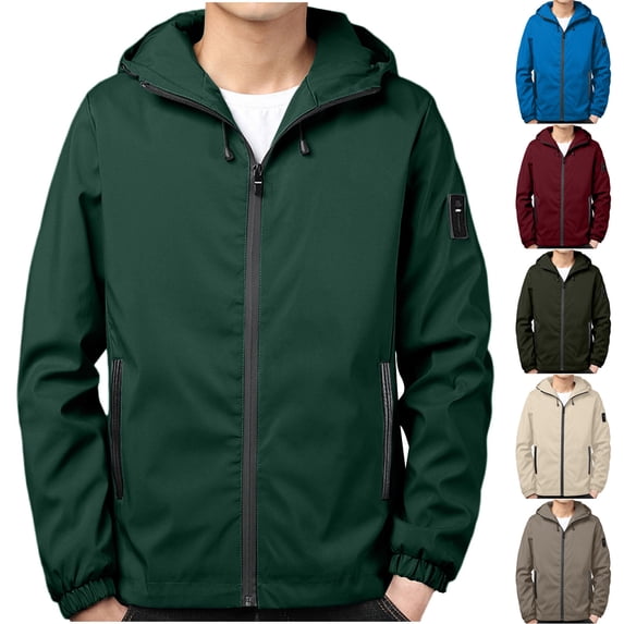UVEASISHA Men's Windproof Jacket Waterproof Lightweight Raincoat Outdoor Sport Hiking Windbreaker Jackets Full Zip Hooded Rain Coats with Pockets Army Green M