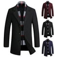 thumbnail image 1 of UVEASISHA Men's Wool Blend Coat with Detachable Plaid Scarf Big and Tall Fashion Single Breasted Peacoat Slim Fit Casual Notched Collar Trench Coats Black XXL, 1 of 9