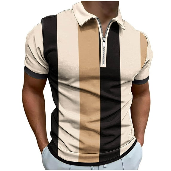 UVEASISHA Mens 1/4 Zip Golf Shirt,Men's Short Sleeve Zipper Polos Shirt 2025 Lapel Collar Casual Slim Fit Tshirts Half Zip Color Block Printed Golf Shirts,Yellow S