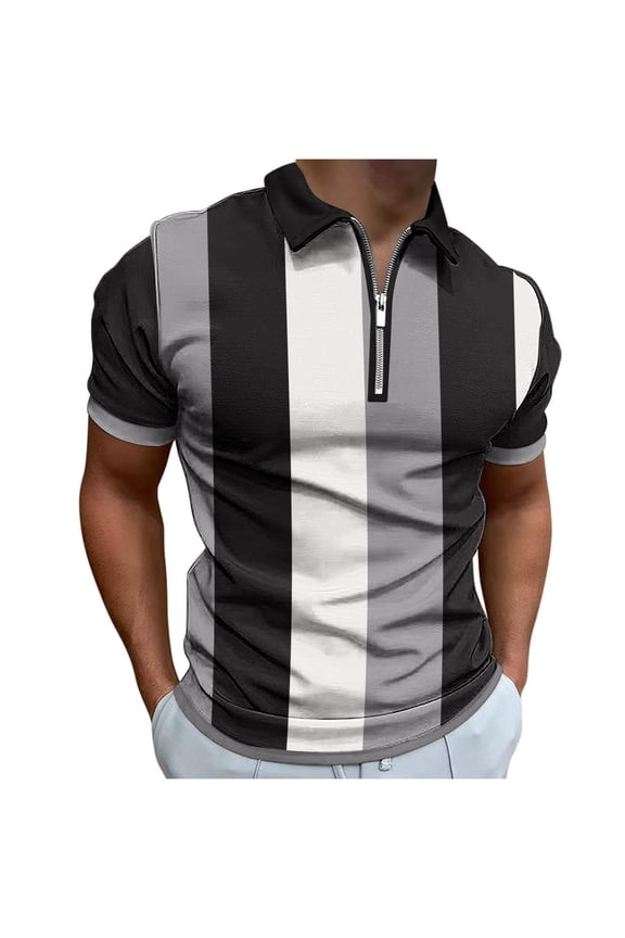 Mens 1/4 Zip Golf Shirt,Men's Short Sleeve Zipper Polos Shirt 2025 Lapel Collar Casual Slim Fit Tshirts Half Zip Color Block Printed Golf Shirts,Dark Gray XL