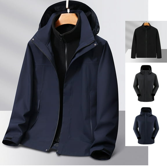 UVEASISHA Mens 3 in 1 Rain Jackets Big and Tall Waterproof Windbreaker Outdoor Lightweight Hooded Raincoat with Removable Fleece Liner Limited Time Sales of The Day Black XXL