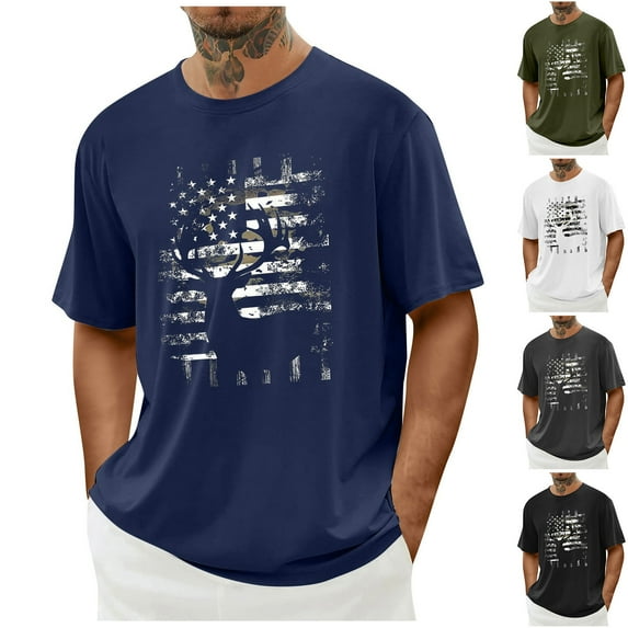 UVEASISHA Mens 4th of July T Shirts American Flag Elk Graphic Tee Short Sleeve Vintage Streetwear T-Shirts White XL