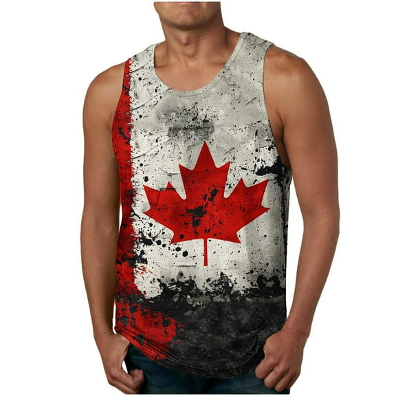 UVEASISHA Mens Athletic Shirts Canada Flag Tank Tops for Men Crewneck Casual Maple Leaf Print Tank Shirt Summer Sleeveless Patriotic Tanks Dark Gray L