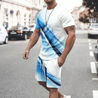 UVEASISHA Mens Athletic Track Suits 2 Piece Set,Men's Short Sets 3D Print Shirt and Shorts Tracksuit Outfit Summer Short Sleeve Casual Sportwear Set Back to College Sale
