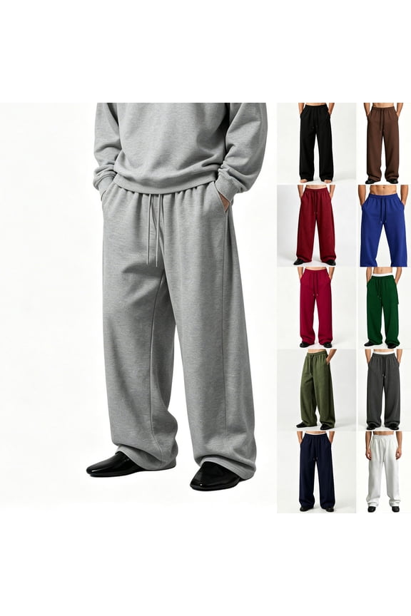 Mens Baggy Sweatpants Open Bottom Straight Wide Leg Pants Relaxed Fit Drawstring Elastic Waist Sweat Pants Y2K Streetwear Trousers with Pockets Gray S